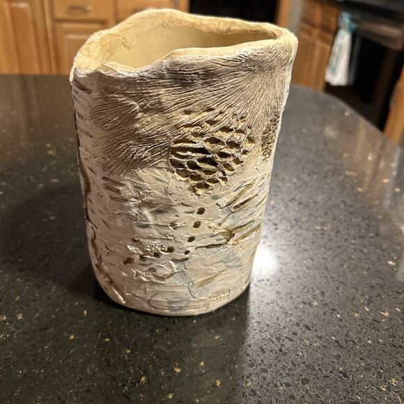 Rustic Lodge Utensil Crock made By Evergreen With Pine Cone And Wilderness Theme - Picture 4 of 12